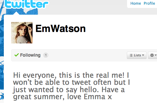 Эмма Уотсон завела твиттер